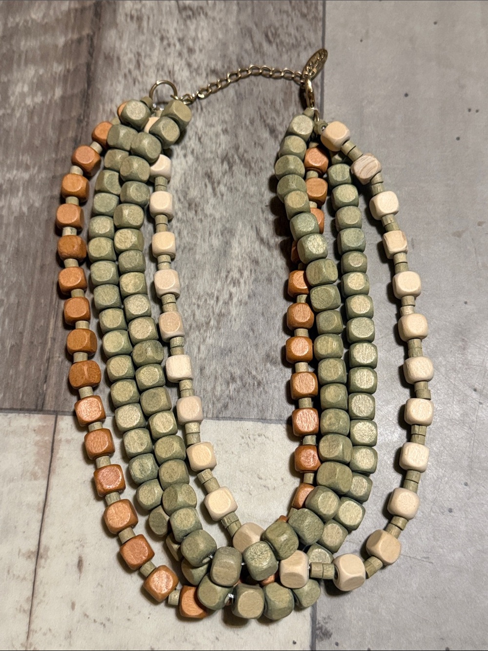 Plunder Olive, Tan & Copper Multi-Strand Beaded Necklace